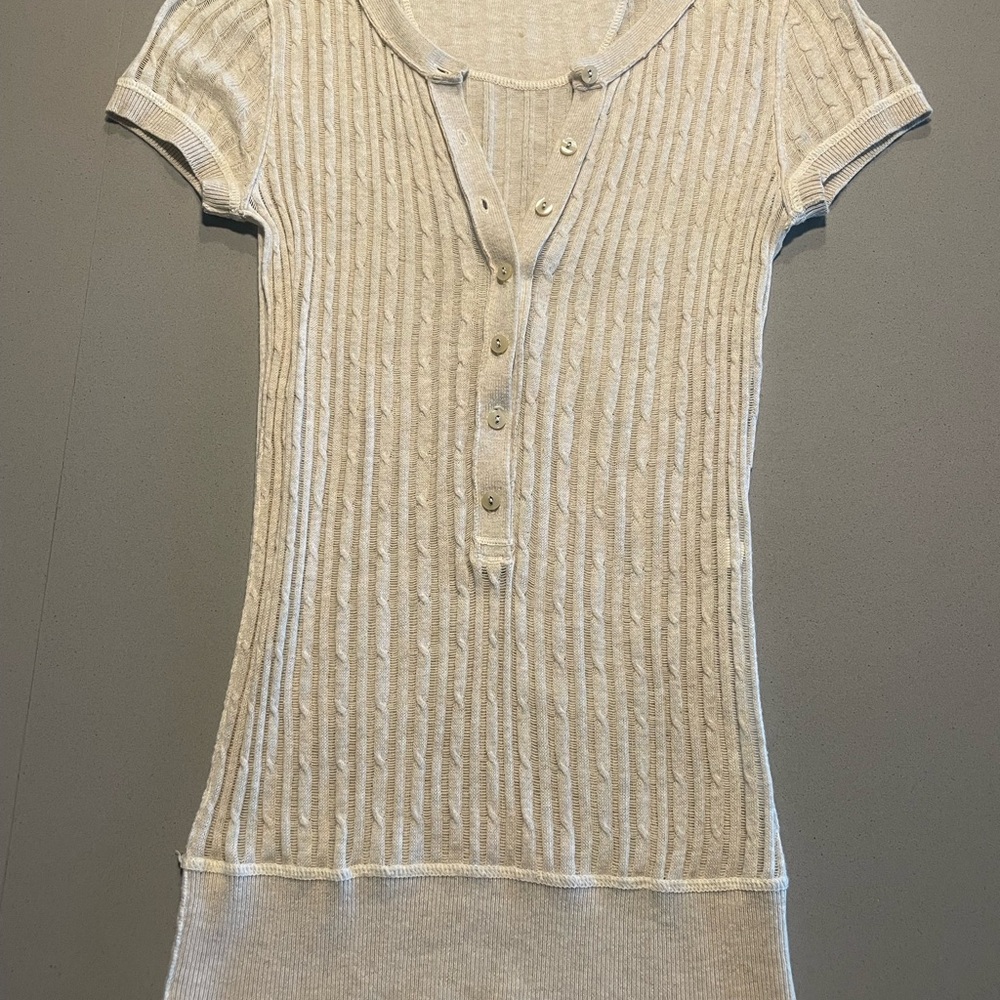 Cream Ribbed Button-Up Women's Top